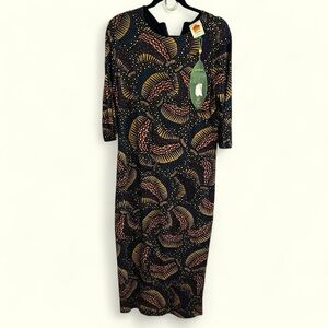 Farm Rio New Black Wild Bananas Jersey Stretch Dress size XL coastal chic